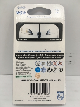 Preview: PHILIPS Standlicht Glühbirne W5W I 12V 5W - intence white xenon effect - White Vision - 4300K